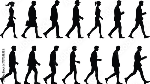 PrintBusiness People Silhouette Team Vector Illustration, silhouettes set of standing people male and female, showing walking and standing people in minimalist silhouettes,Vector icon,business people.