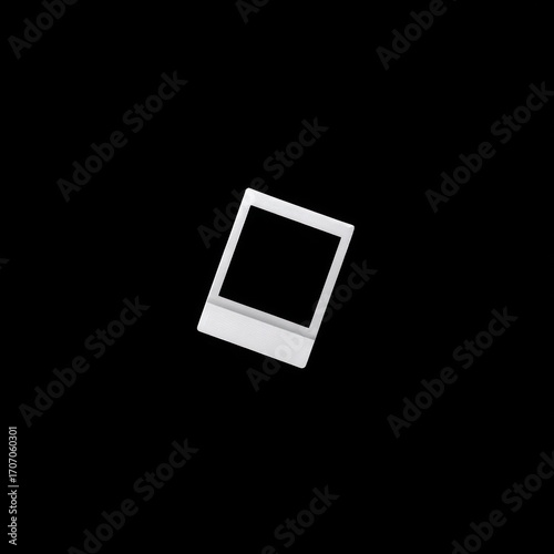 Single white frame with black square interior, centrally placed against a plain black background. Simplistic and minimalist design