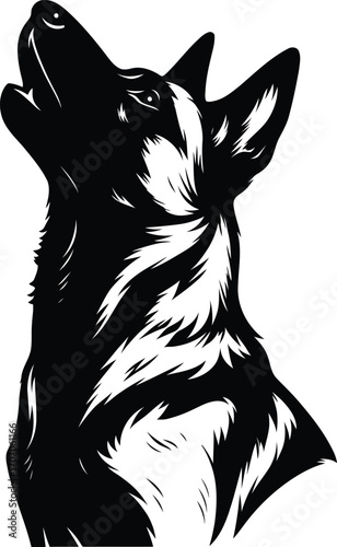 A Howling Belgian Malinois Guard dog Silhouette