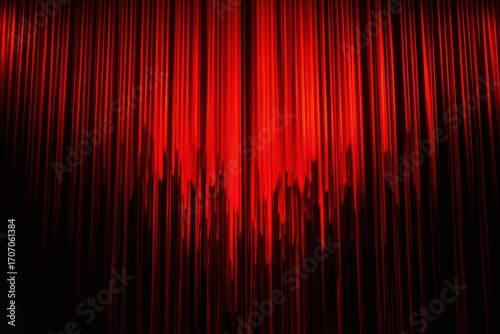 Dramatic red curtains cascade down, catching the light in their folds, creating shadows and highlights in a classic theater or stage backdrop