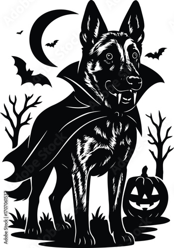 Vampire Dog Halloween Silhouette