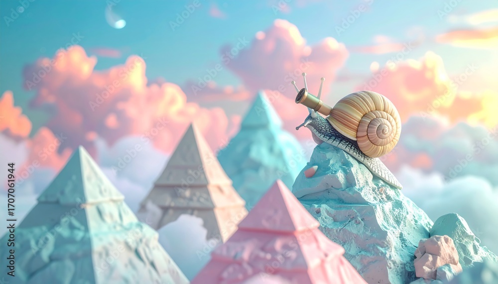 Obraz premium A clay animation-style explorer snail with a telescope and bendable limbs