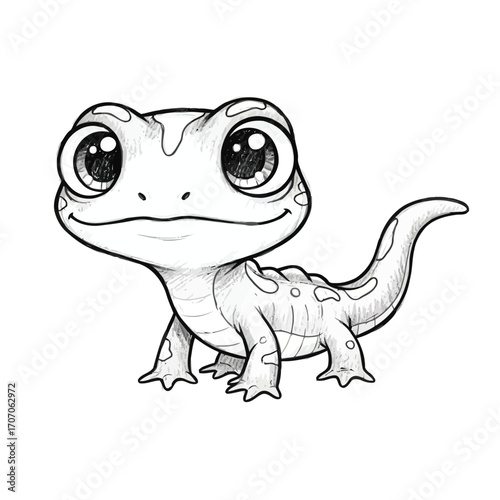 Illustration of cute cartoon gecko lizard with big eyes