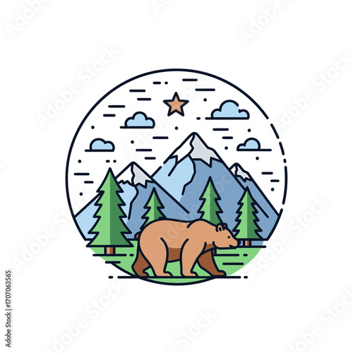 Majestic Bear Amidst Snowy Mountain Scenery