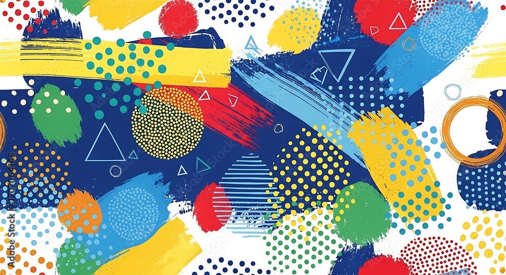 Fototapeta premium Energetic backdrop created with geometric forms and brushstroke details