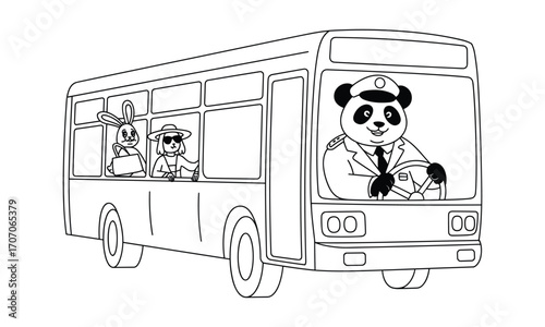 Panda Driving Bus With Rabbit And Person Passengers (30