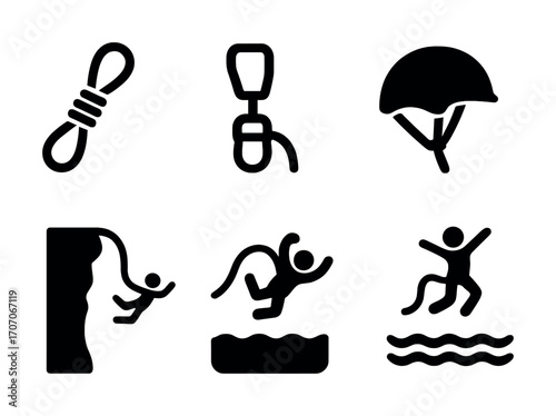 Adventure icons: rope, climbing, parachute, bungee, relaxation