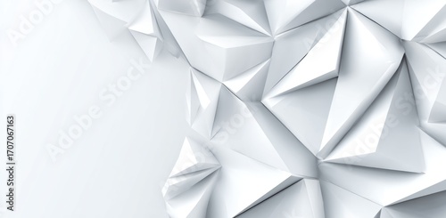 Abstract white background featuring a geometric low-poly design on the right and a smooth gradient fading into the left
