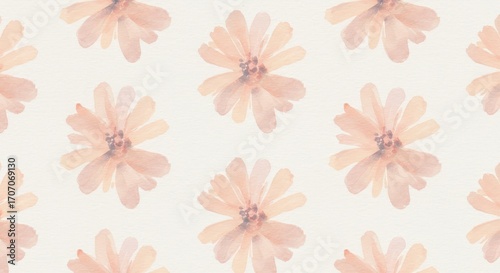 Watercolor Floral Pattern: Soft Peach Flowers on Cream Background.