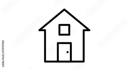 Simple house outline with a door and window minimalist design black and white.