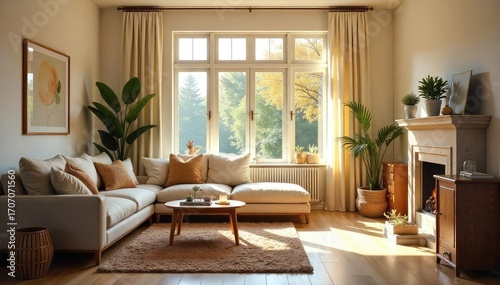 Warm  inviting home interior with cozy furniture and natural light streaming through windows  creating a welcoming atmosphere Perfect for real estate  home decor  or lifestyle blogs   cozy  inviting