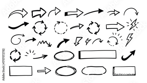 Versatile hand-drawn doodle arrow and basic shape collection for design projects