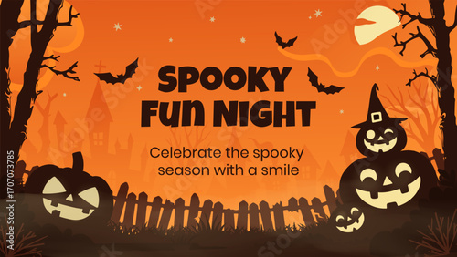 Halloween background with castle, graveyard and bats. Vector illustration.