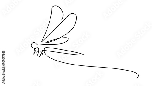 Dragonfly Continuous One Line Drawing. Simple Dragonfly One Line Drawing. Minimalist Contour Illustration. Vector EPS 10.