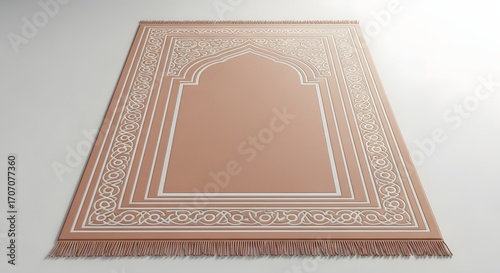 Elegant Peach Prayer Rug with Intricate White Design