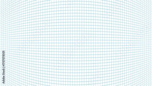 Blue grid pattern on white. Abstract curved grid background. Blue grid with fisheye lens effect. Vector wireframe with lens distortion