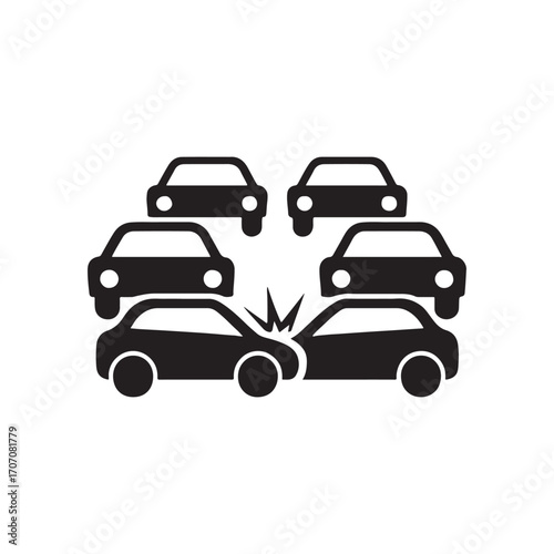 Car accident pile up with multiple vehicles involved representing traffic congestion and danger on the road highlighting the importance of road safety and awareness