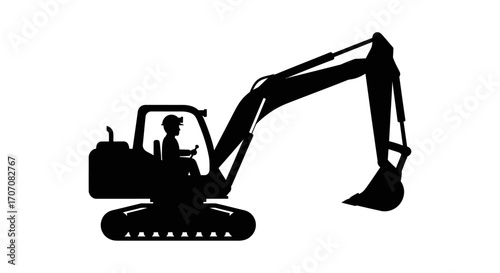 Silhouette of a construction excavator with operator.