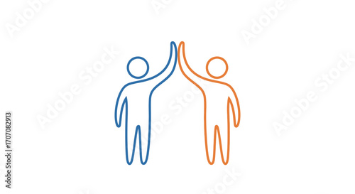Two stylized figures giving a high five, symbolizing teamwork and success.