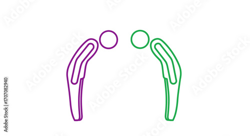 Two figures bowing deeply to each other, demonstrating respect and courtesy.
