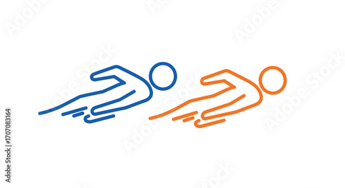 Two stylized figures, likely representing a pair of athletes, are depicted in a streamlined position, suggesting a speed sport like luge or bobsleigh.
