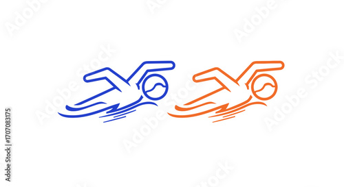Stylized line art depicting two swimmers in freestyle stroke.