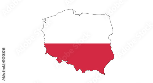 A map of Poland colored with the Polish flag outlined in black