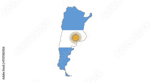 Argentina map in flag colors featuring sun with a face