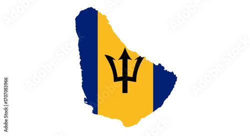 Barbados flag map navy blue edges gold center with trident white background