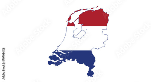 Country outline Netherlands colored like its flag red white and blue on a white background
