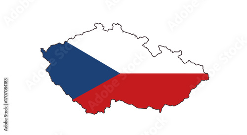 Czech Republic outline filled with the Czech flag set against a white backdrop