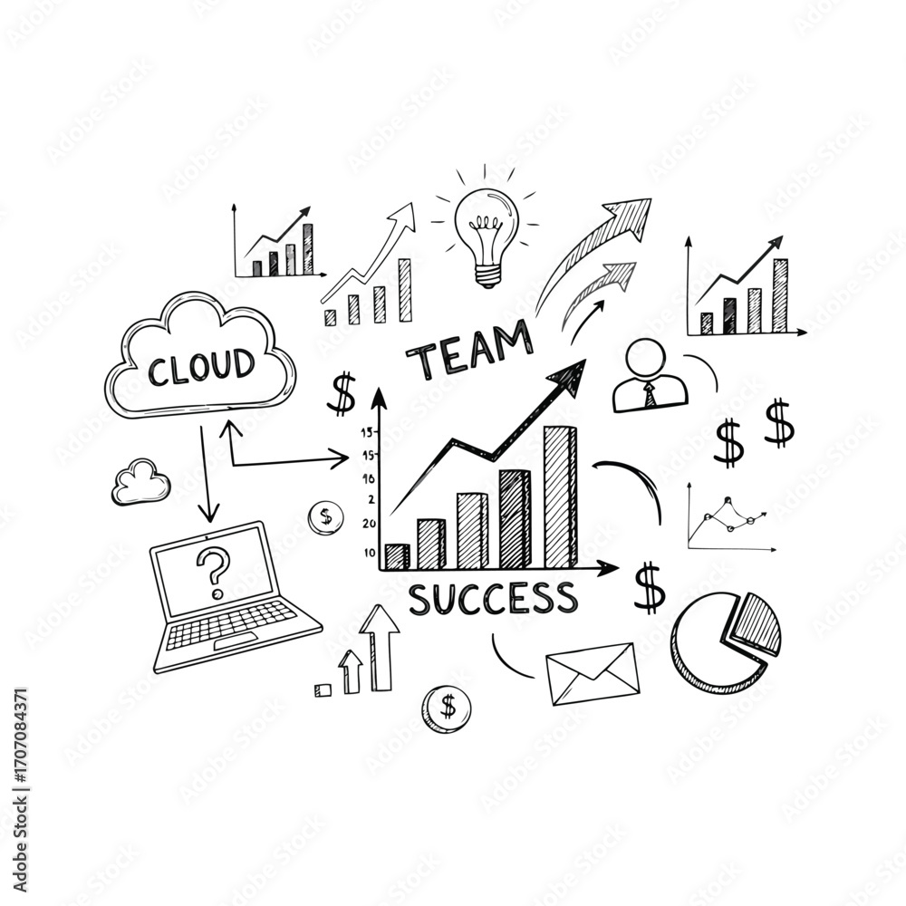 Naklejka premium Illustration of business success concept with charts and icons