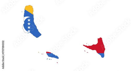 Flag maps Comoros Togo and islands vibrant national symbols on geographic outlines isolated against a white background