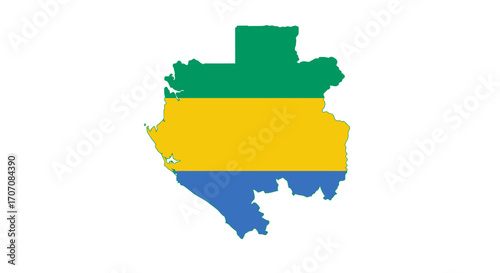 Gabon map colored with the nations green yellow  blue flag