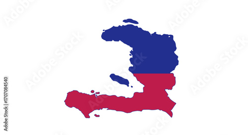 Haiti island outline colored with the Haitian flag blue above red centered on white