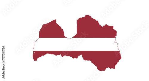 Latvia flag map red  white horizontal stripes over country shape
