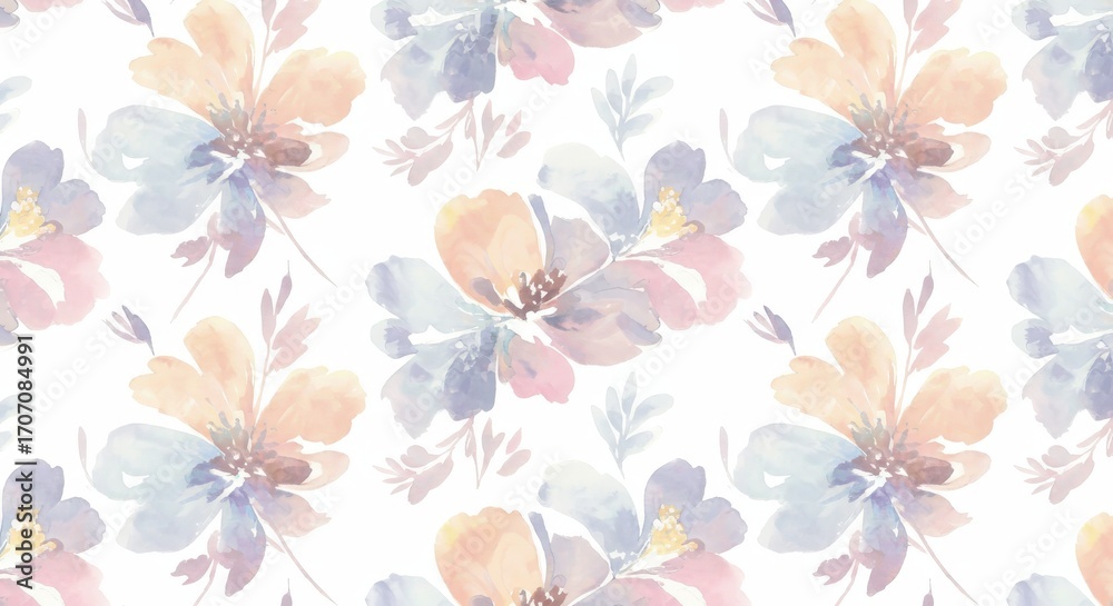 custom made wallpaper toronto digitalWatercolor floral pattern with pastel flowers on white background.