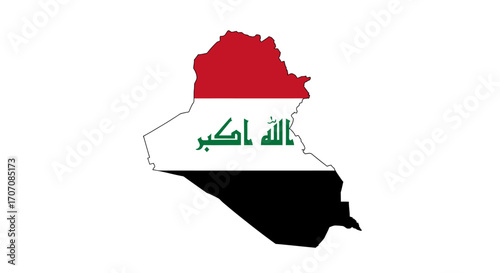 Map of Iraq filled with the Iraqi flag showcasing the countrys borders