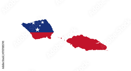 Samoas island map featuring its flag colors prominently displayed on a white background