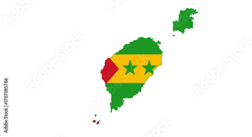 São Tomé and Príncipe map with national flag colors displayed on white backdrop