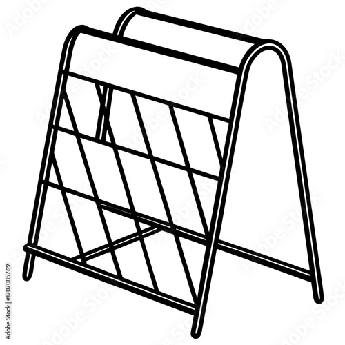 Black outline of a metal hay rack or feeder for livestock isolated on white background silhouette