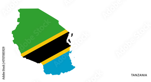 Tanzania country map with the flag overlaid on the shape of the country