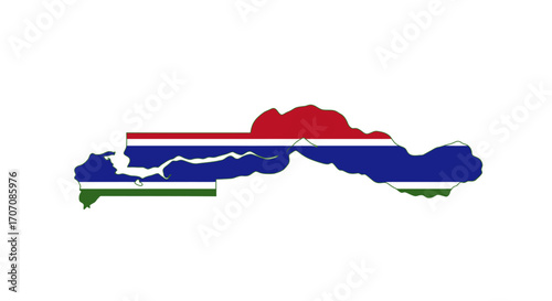 The Gambias outline filled with its flag colors red blue and green