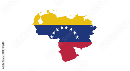 Venezuelas flag displayed in the shape of its map