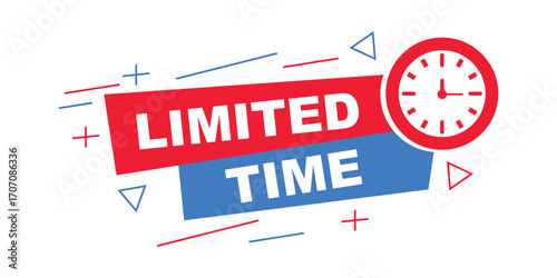 Dynamic limited time offer graphic with clock icon and red blue banner for sales and promotions