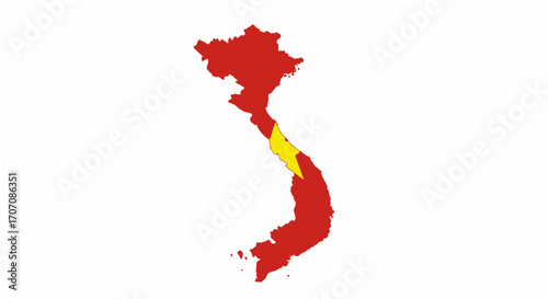 Vietnams map in red with a yellow star inside against a white background