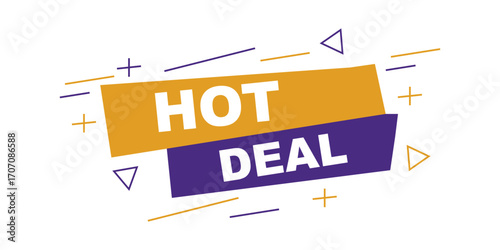 Dynamic hot deal sale banner with bold typography and abstract geometric shapes background