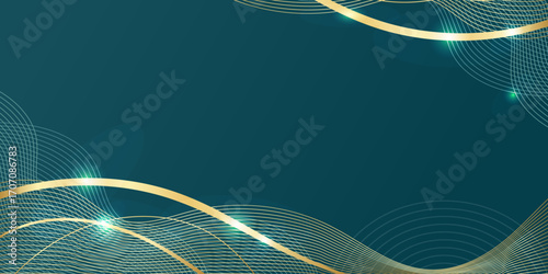 Luxury Teal and Gold Abstract Background with Elegant Wave Lines, Modern Decorative Frame, Premium Invitation Template, Certificate Design, Stylish Banner, and Professional poster.