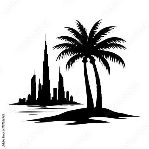 silhouette of palm trees on the beach, palm, beach, tree, island, sea, summer, tropical, vector, sun, ocean, travel, nature, illustration, landscape, water, silhouette, paradise, sand, vacation, holid