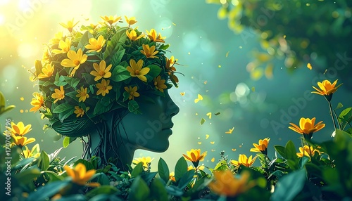 Wallpaper Mural Silhouette of woman with floral headpiece in a garden Torontodigital.ca
